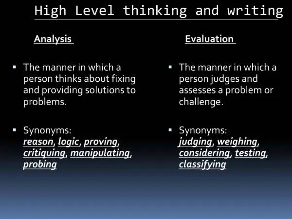 High Level thinking and writing