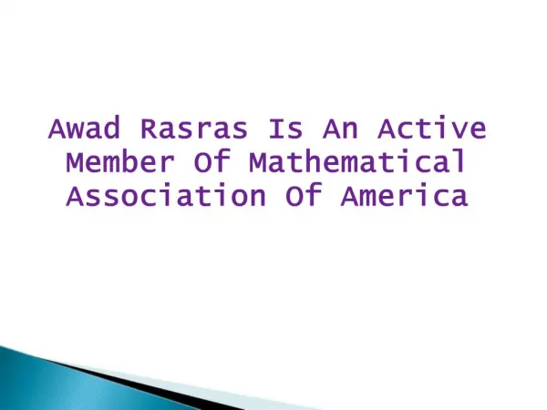 Awad Rasras Is An Active Member Of Mathematical Association