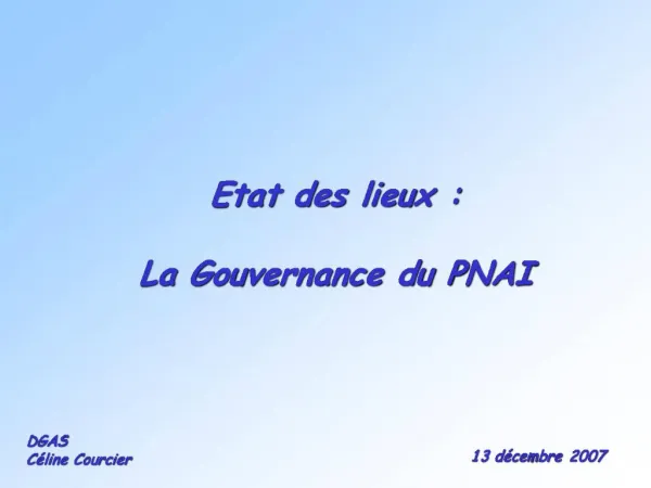 Etat des lieux : La Gouvernance du PNAI