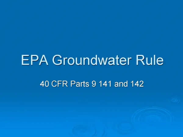EPA Groundwater Rule