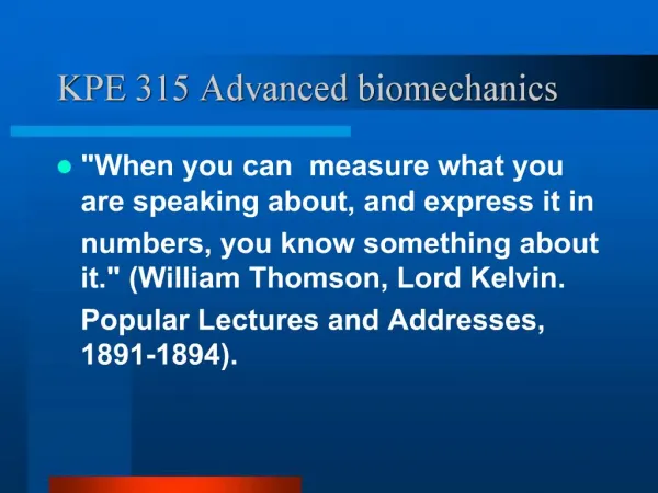 KPE 315 Advanced biomechanics
