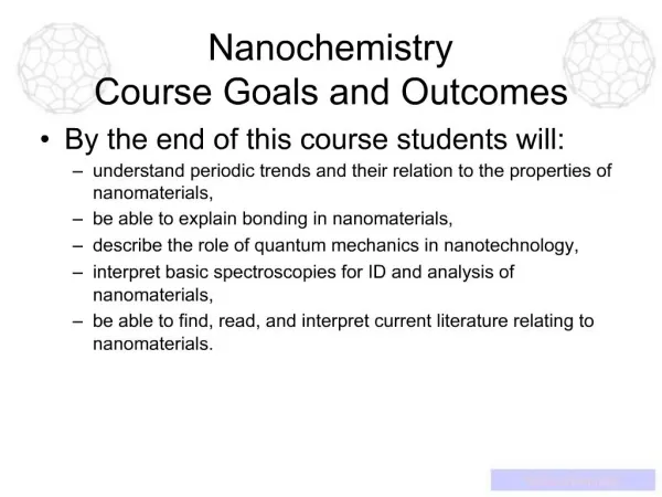 Nanochemistry Course Goals and Outcomes