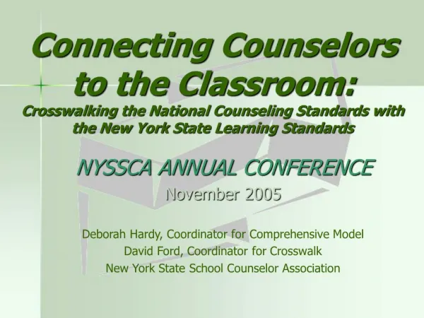 Connecting Counselors to the Classroom: Crosswalking the National Counseling Standards with the New York State Learning