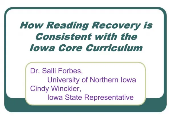 How Reading Recovery is Consistent with the Iowa Core Curriculum