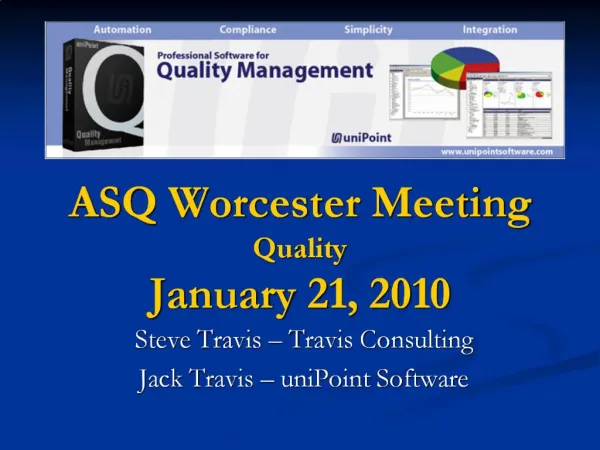 ASQ Worcester Meeting Quality January 21, 2010