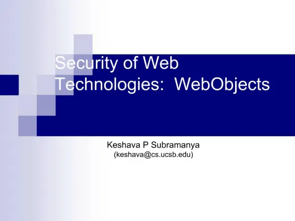 Security of Web Technologies: WebObjects