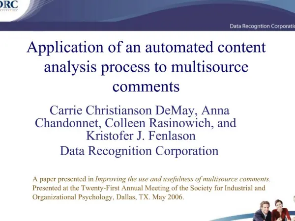 Application of an automated content analysis process to multisource comments