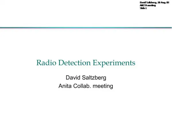 Radio Detection Experiments