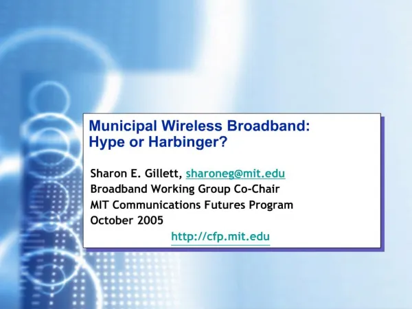 Municipal Wireless Broadband: Hype or Harbinger
