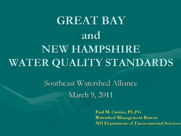 GREAT BAY and NEW HAMPSHIRE WATER QUALITY STANDARDS
