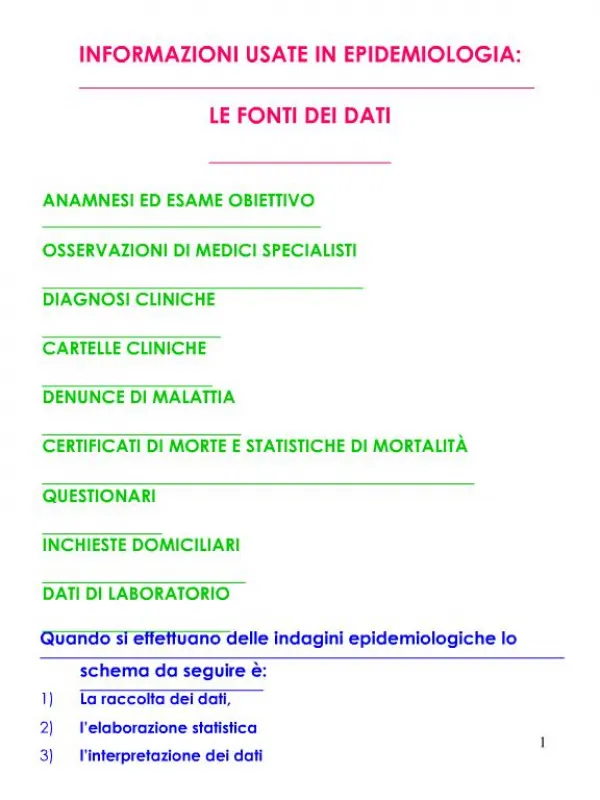 Quando si effettuano delle indagini epidemiologiche lo schema da seguire : La raccolta dei dati, l elaborazione statis