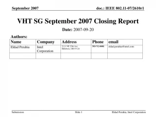VHT SG September 2007 Closing Report - slide 1