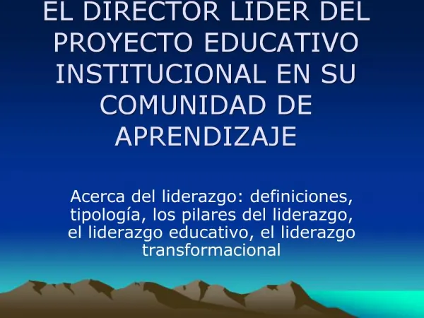 EL DIRECTOR LIDER DEL PROYECTO EDUCATIVO INSTITUCIONAL EN SU COMUNIDAD DE APRENDIZAJE