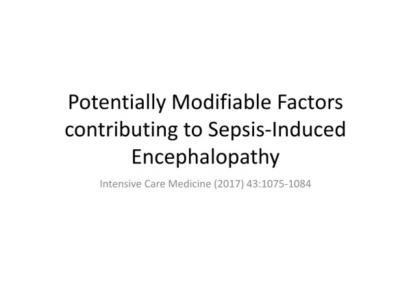 Potentially Modifiable Factors contributing to Sepsis-Induced Encephalopathy