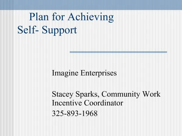 Plan for Achieving Self- Support