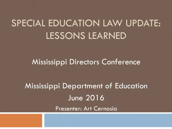 Special Education Law Update: Lessons Learned