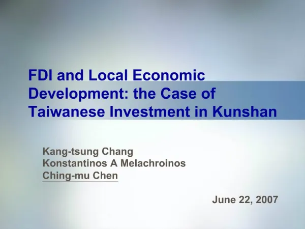 FDI and Local Economic Development: the Case of Taiwanese Investment in Kunshan