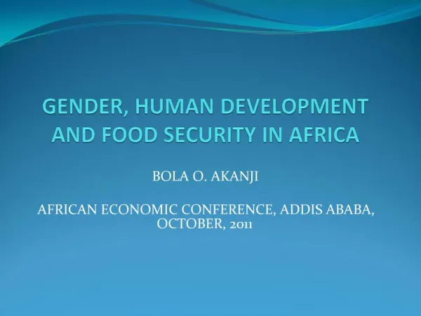 GENDER, HUMAN DEVELOPMENT AND FOOD SECURITY IN AFRICA