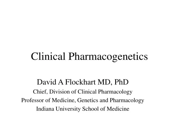 Clinical Pharmacogenetics