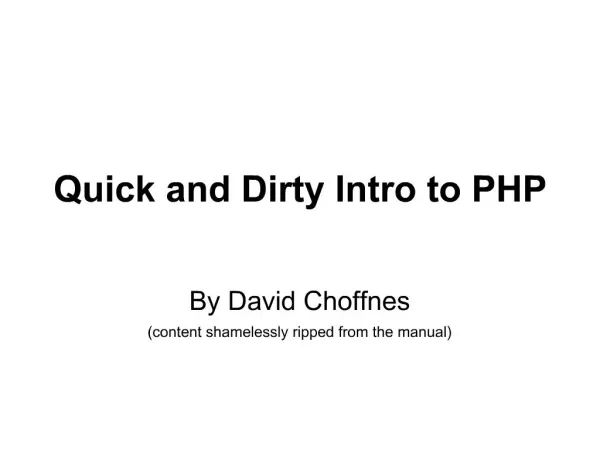 Quick and Dirty Intro to PHP