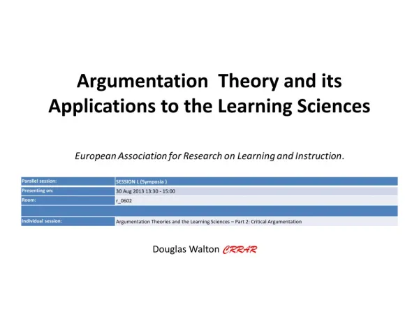 Argumentation Theory and its Applications to the Learning Sciences
