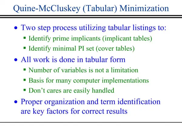 Quine-McCluskey Tabular Minimization