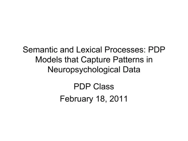 Semantic and Lexical Processes: PDP Models that Capture Patterns in Neuropsychological Data