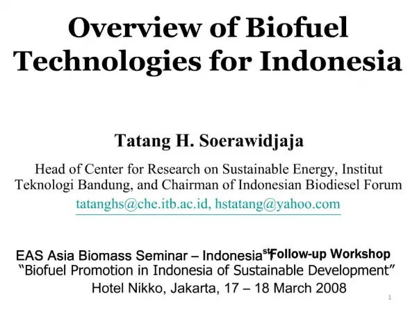 Overview of Biofuel Technologies for Indonesia