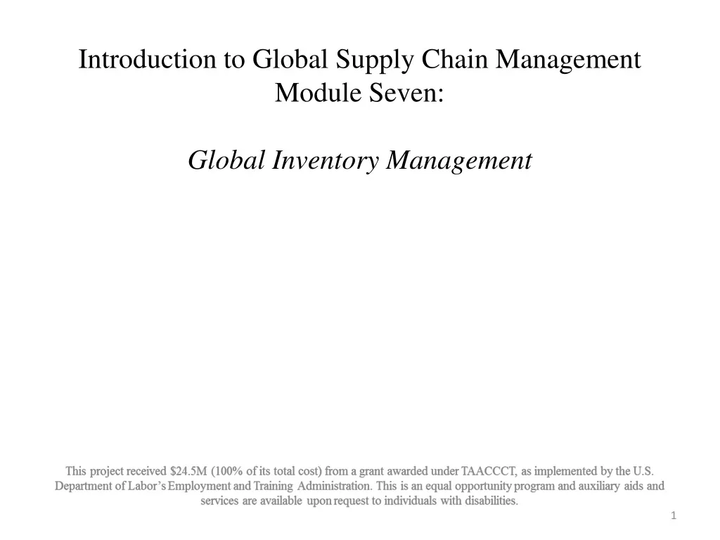 introduction to global supply chain management module seven global inventory management