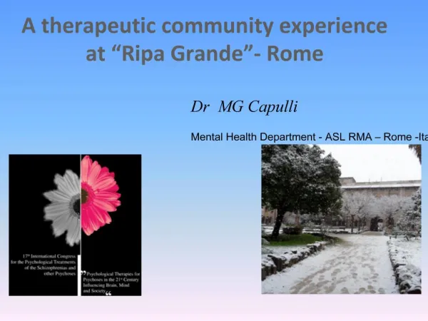 A therapeutic community experience at Ripa Grande - Rome
