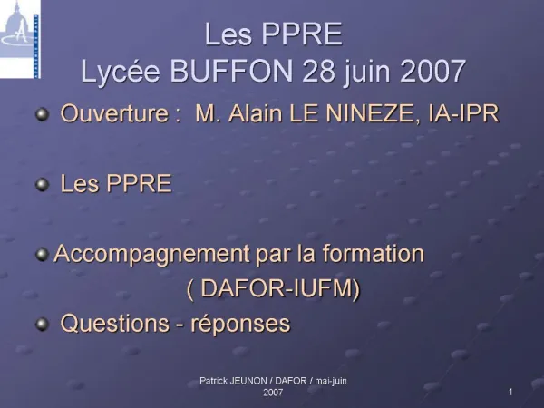 Les PPRE Lyc e BUFFON 28 juin 2007