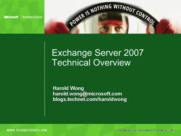Exchange Server 2007 Technical Overview