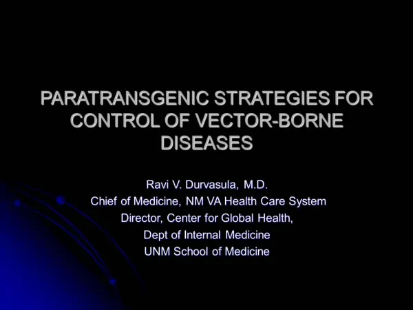 PARATRANSGENIC STRATEGIES FOR CONTROL OF VECTOR-BORNE DISEASES