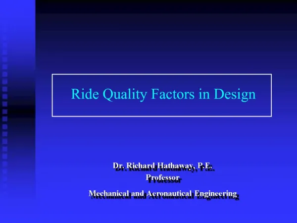 Ride Quality Factors in Design