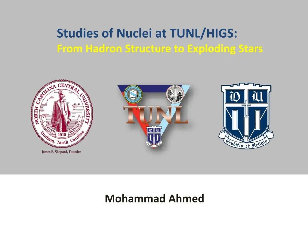 studies of nuclei at tunl higs from hadron