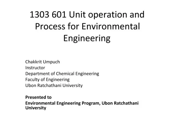 1303 601 Unit operation and Process for Environmental Engineering