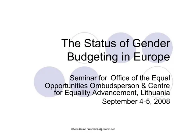 The Status of Gender Budgeting in Europe