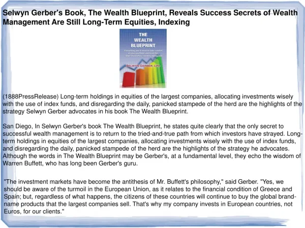 Selwyn Gerber's Book, The Wealth Blueprint, Reveals Success