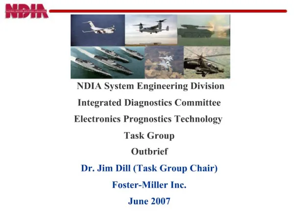 NDIA System Engineering Division Integrated Diagnostics Committee Electronics Prognostics Technology Task Group Outbri