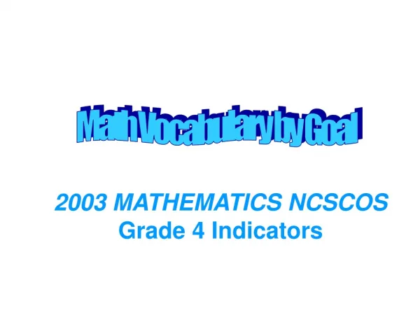 2003 MATHEMATICS NCSCOS Grade 4 Indicators