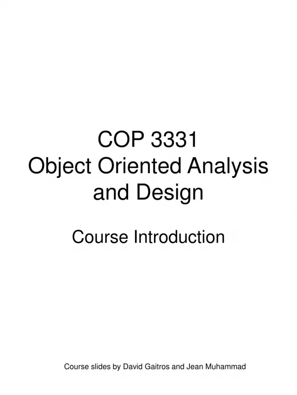 COP 3331 Object Oriented Analysis and Design