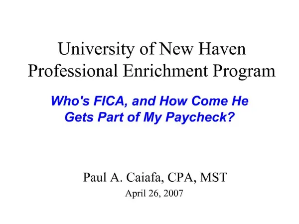University of New Haven Professional Enrichment Program