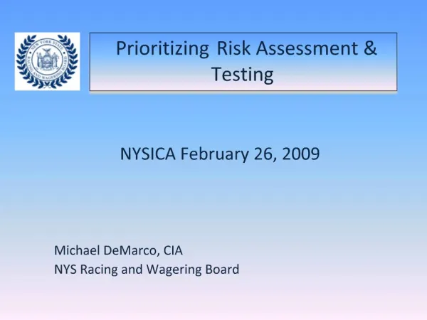 Prioritizing Risk Assessment Testing