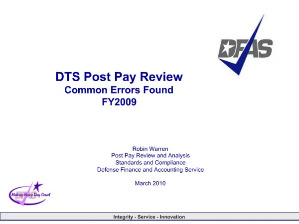 DTS Post Pay Review Common Errors Found FY2009