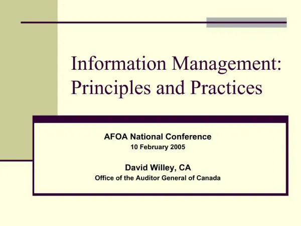 Information Management: Principles and Practices