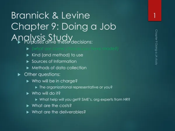 Brannick &amp; Levine Chapter 9: Doing a Job Analysis Study
