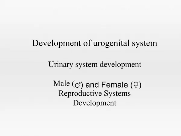 Development of urogenital system Urinary system development Male and Female Reproductive Systems Development