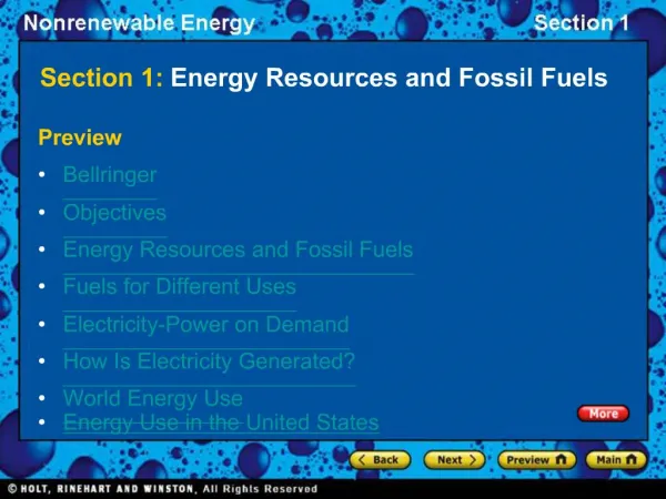 Section 1: Energy Resources and Fossil Fuels