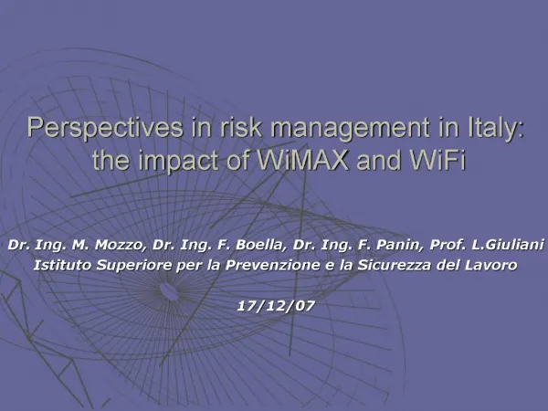 Perspectives in risk management in Italy: the impact of WiMAX and WiFi