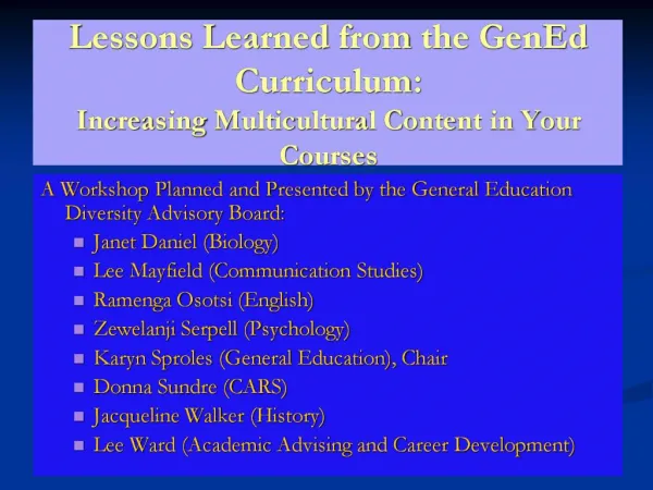Lessons Learned from the GenEd Curriculum: Increasing Multicultural Content in Your Courses